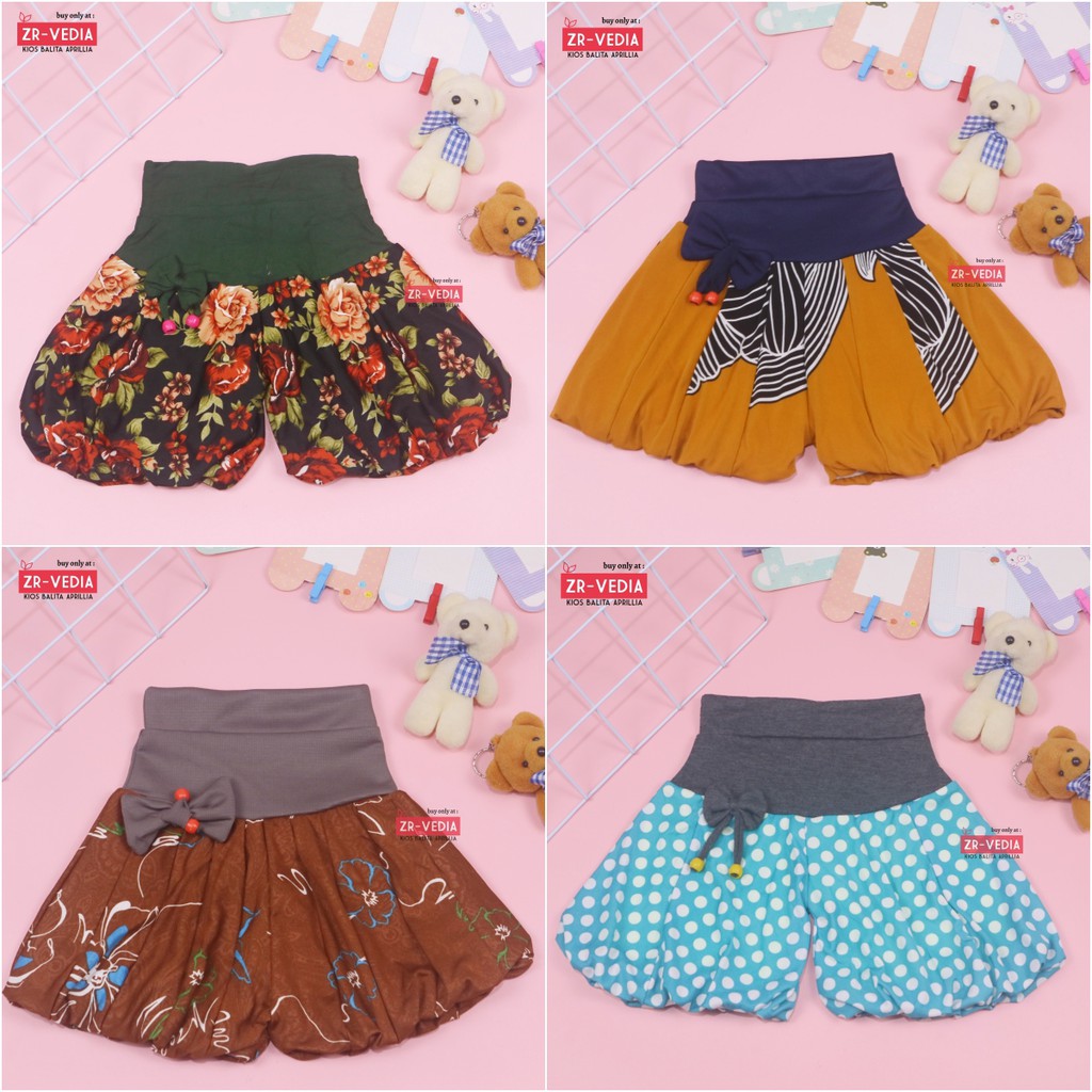 Celana Baloon uk. 2-3 Tahun / Celana Pendek Anak Celana pop Perempuan Pita Polos Short Pants Pendek