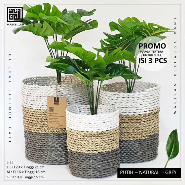 Keranjang Anyaman  Cover Pot  Tanaman  Seagrass Mix Sintetis 