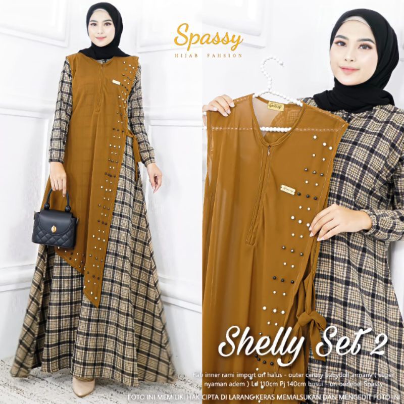 Cod Shelly set maxy #2 / gamis set outer viral / gamis ld110 xl-xxl / gamis katun rami mix ceruty / 