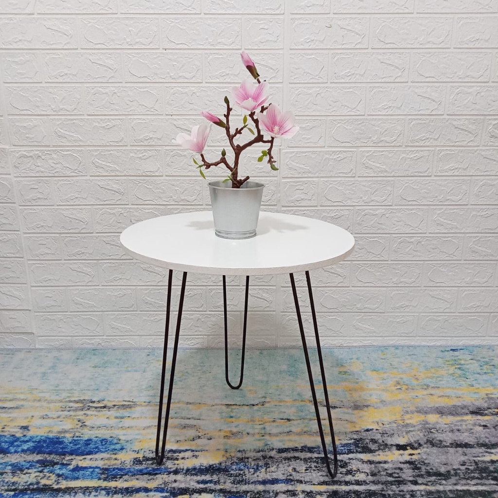 Meja Bulat Kayu Kaki Besi Meja Kayu Meja Kopi Round Table Meja Tamu Minimalis Round Coffee Table Mej