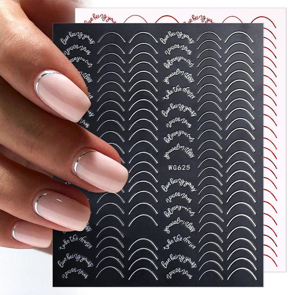 AUGUSTINA Agustin 3D Geometri Stiker Kuku DIY Pesona French Gold Striping Tape Self Adhesive Nail Art Dekorasi