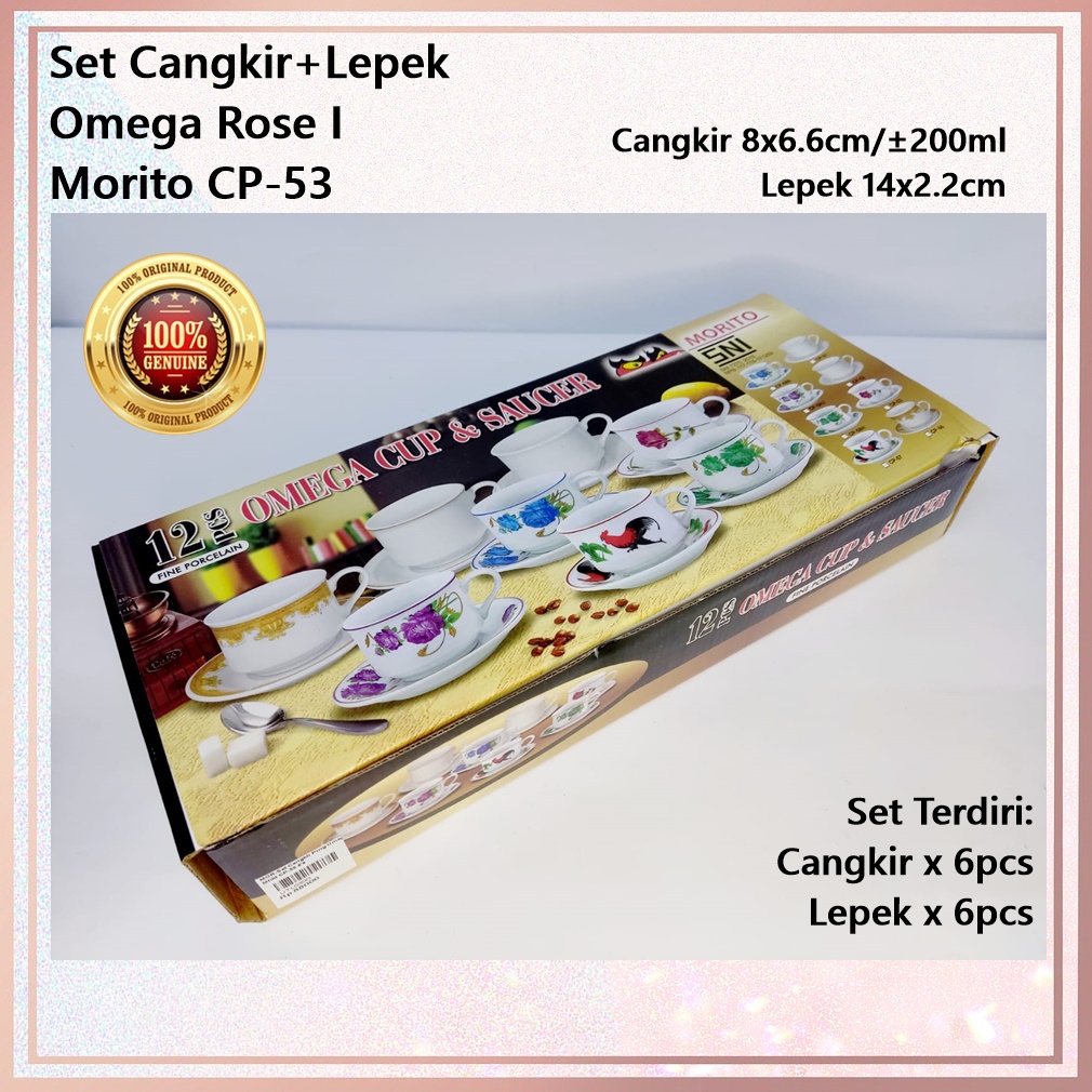 [Set 12pcs] Set Cangkir+Lepek Keramik Omega Rose I MORITO CP-53