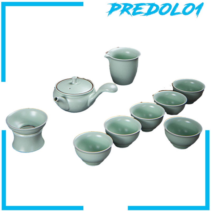 (Predolo1) Set Teko Teh Kungfu Cina Bahan Keramik Dengan Gagang Samping + 6 Cangkir