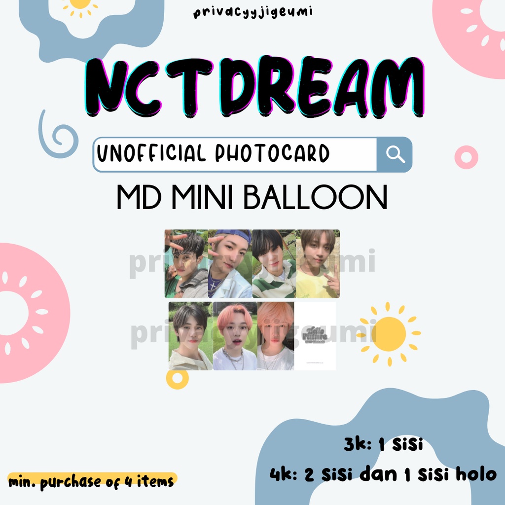 PHOTOCARD PC UNOFFICIAL NCT DREAM MD MINI BALLOON BALON HELLO FUTURE MARK RENJUN HAECHAN JENO JAEMIN