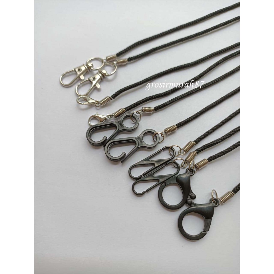 Tali masker dewasa lanyard kalung masker non elastis warna hitam ready stok catolan kokot centelan besi atau plastik