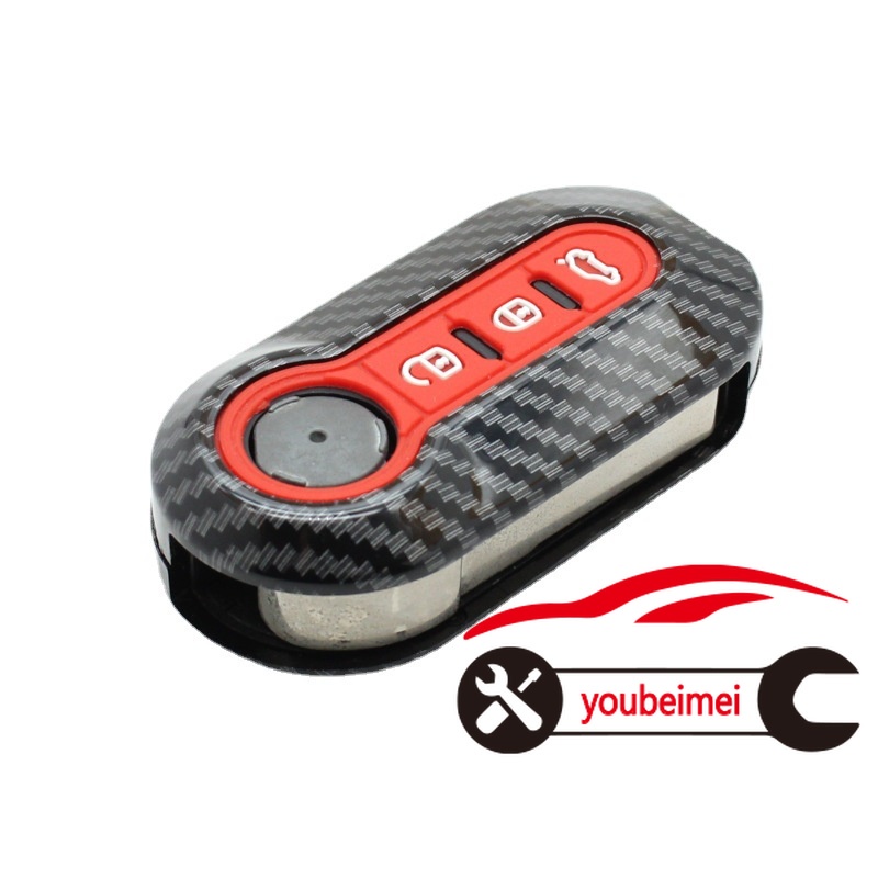 1pc Casing Kunci Remote Mobil 3 Tombol Bahan Karbon Untuk Fiat 500 500C 500L 500X Brava Ducato Fiorino Panda Stilo