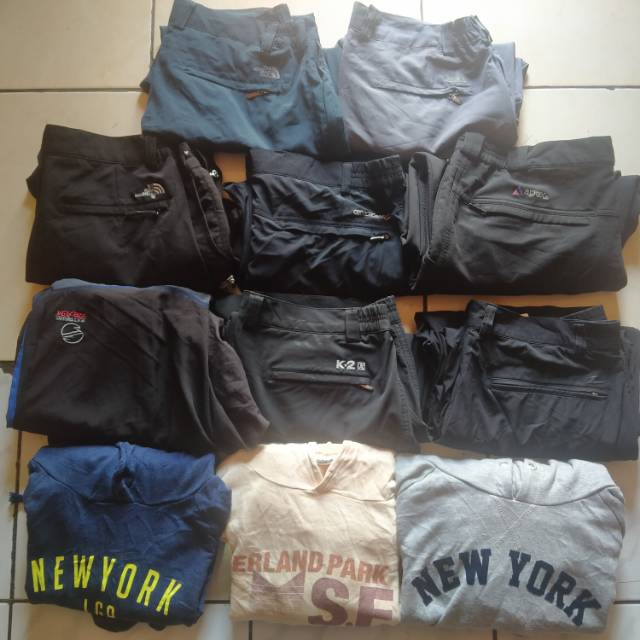 Borongan celana outdoor plus hoodie second original
