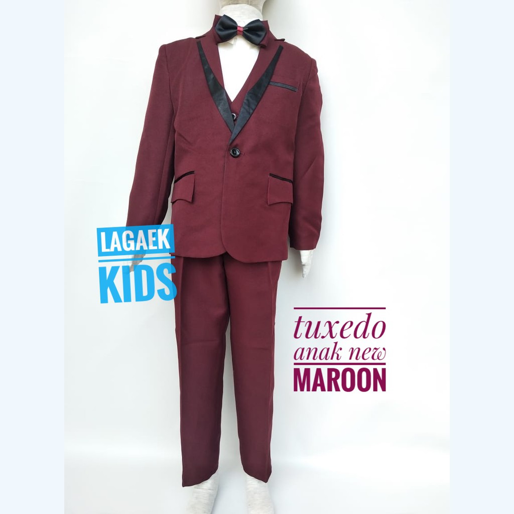 Jas Anak Tuxedo Anak Tahun 4 - 10 - Setelan Tuxedo Anak Setelan Jas Anak Laki Premium MERAH MARUN Usia 4 -10 Tahun 8in1 - Setelan Tuxedo Maroon Dasi Kupu