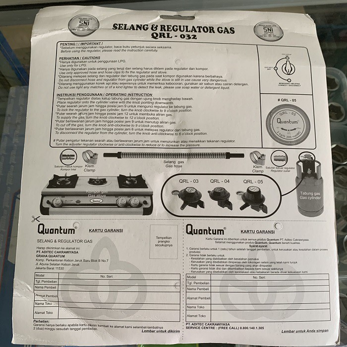 Quantum Paket Selang Tabung Gas Qrl-032 Paket Regulator