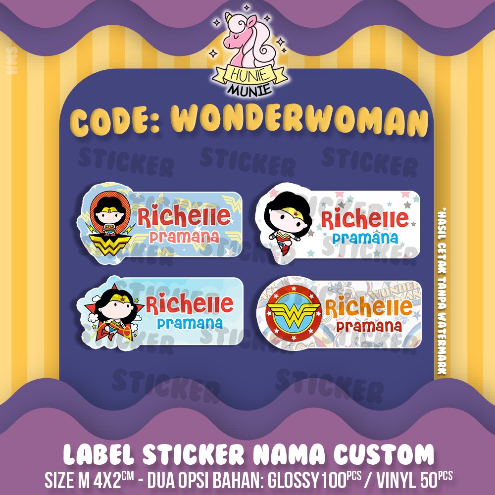 

Sticker Nama Custom - Wonder Woman (100pcs+) Stiker