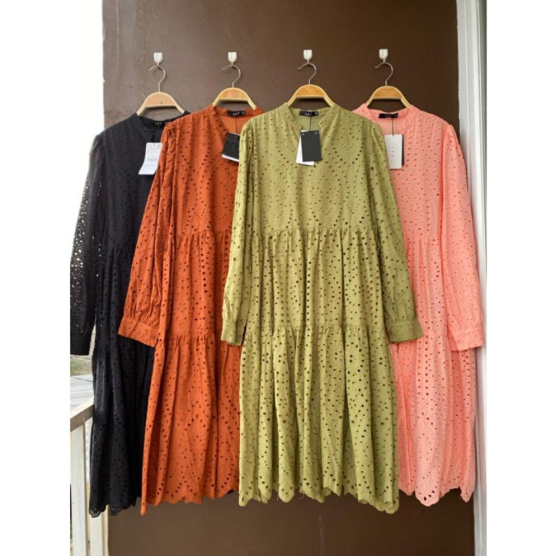 dea midi eyelet, long tunik brukat import, tunik bangkok