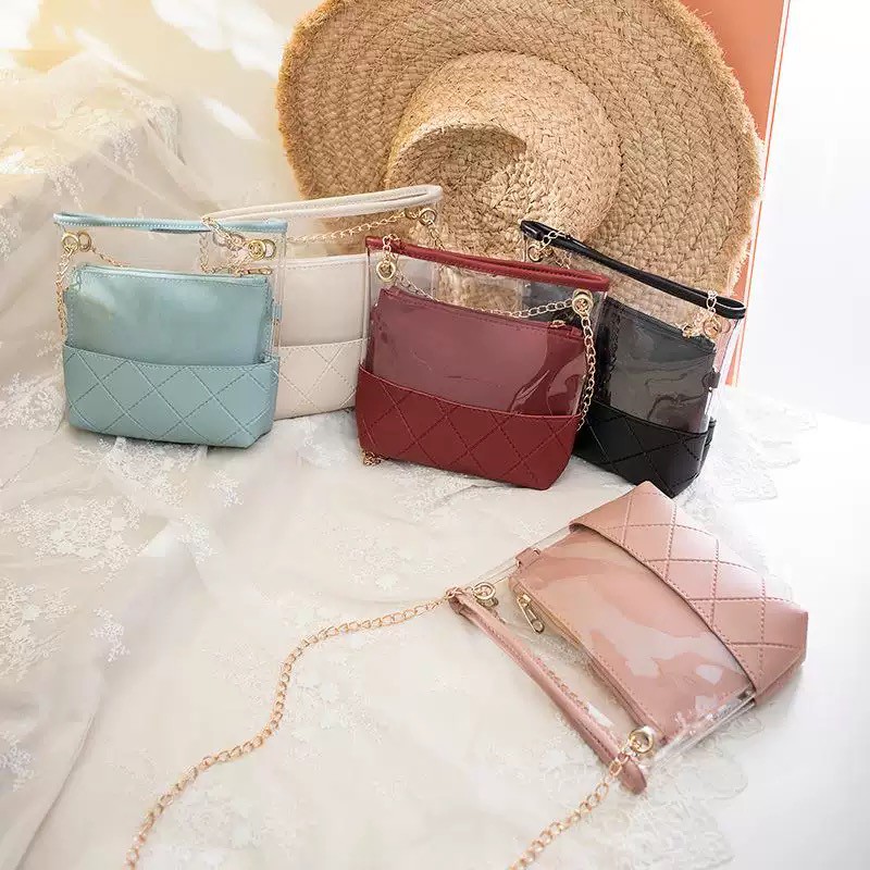Tas Import Bahan Hologram PVC Bag Set 2in1 Tas Selempang Tas Import Bahan Hologram PVC Bag Set 2in1 Tas Selempang