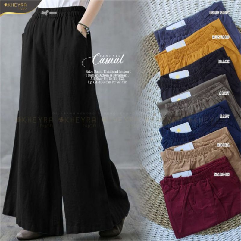 Casual Pant 10 Celana Kulot Polos Rami Thailand Import Wanita Jumbo Panjang Premium-1