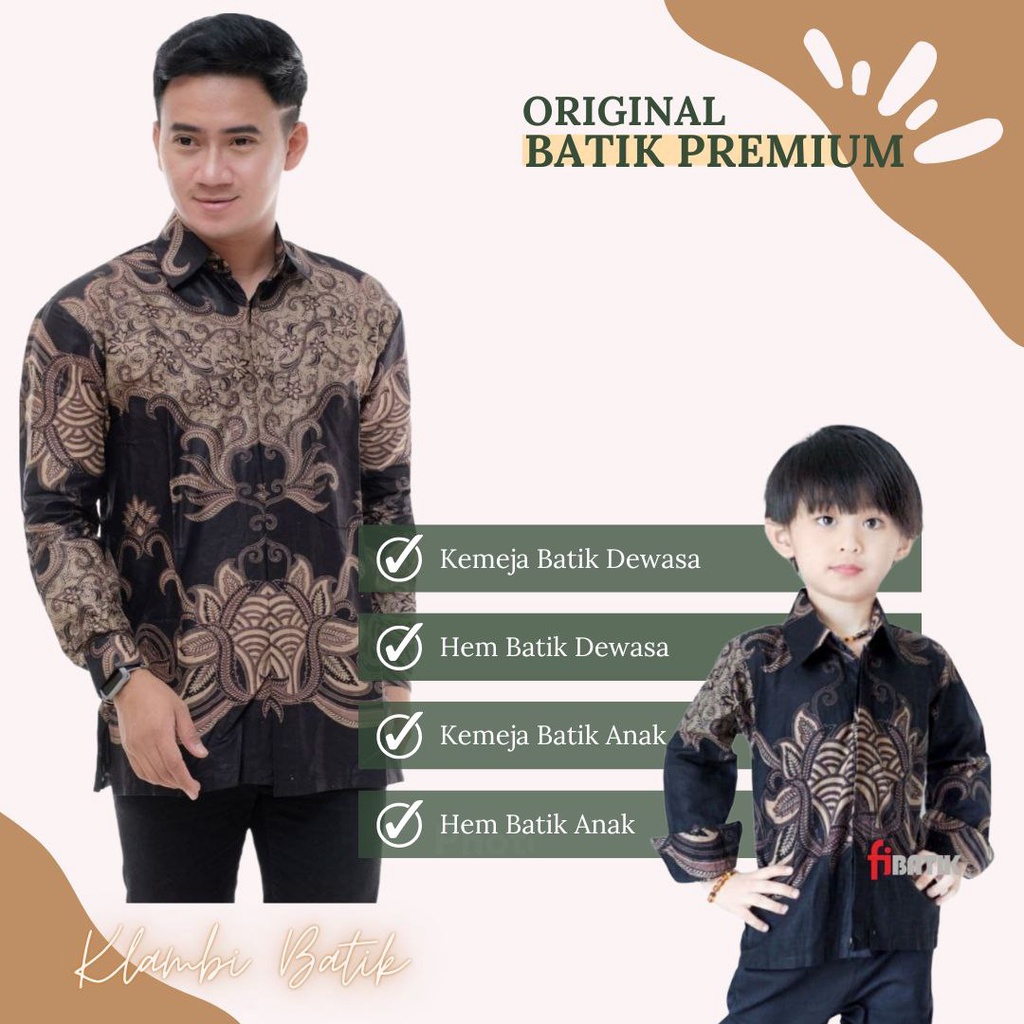 Kemeja Batik Pria Lengan Panjang Motif Gajahmada Warna Merah Hitam Dan Hijau // Couple Batik Ayah Dan Anak Laki-laki Usia 2-13 tahun