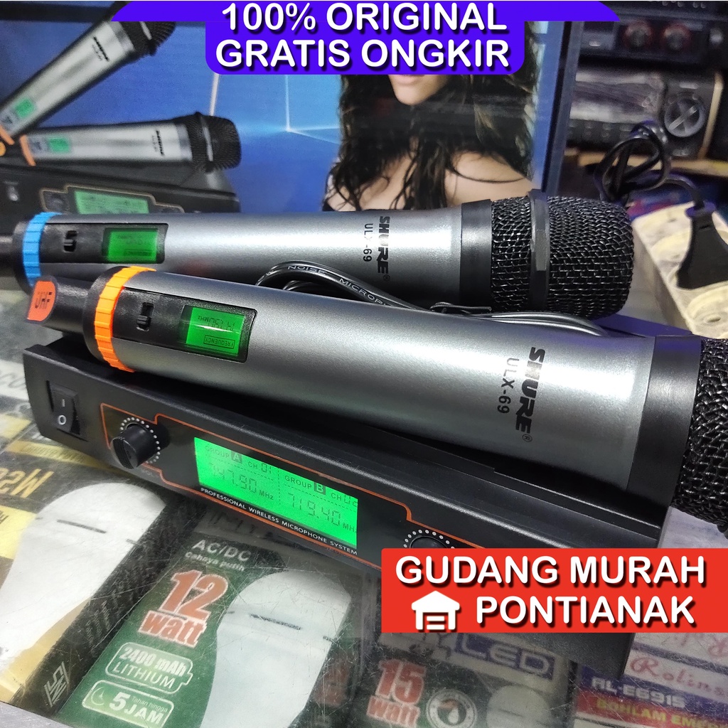 Mic Wireless ULX 69 / Microphone Double Wireless SHURE ULX - 69 / Mic Shure ULX-69 / Mic Pegang ULX