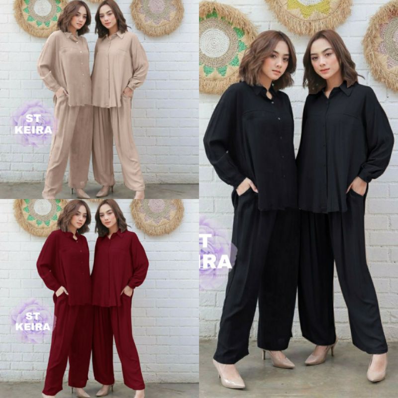 SET KEIRA SETELAN KEMEJA MOSCREPE + CELANA SETELAN BAJU MUSLIM SETELAN HIJABERS SET PAKAIAN WANITA V