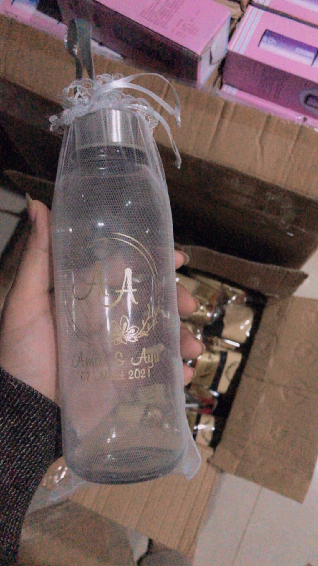 Souvenir Botol Minum Kaca Beling Custom Kemas Tile