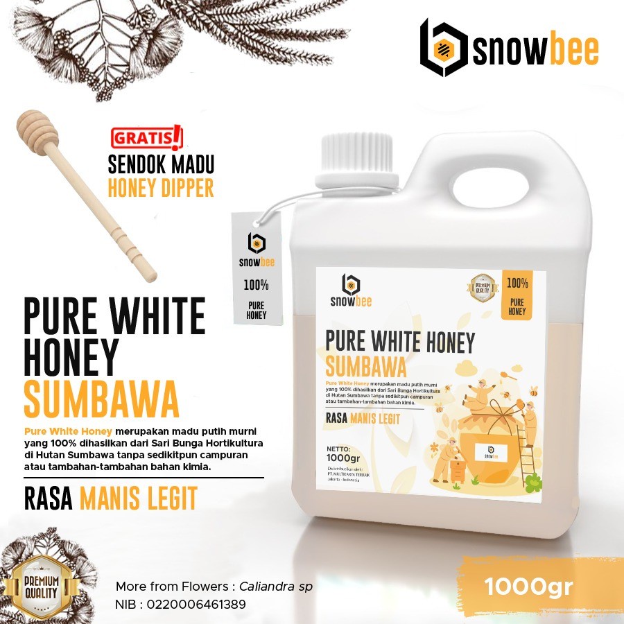 Madu Putih Asli Sumbawa Snowbee 1kg Free Sendok Madu