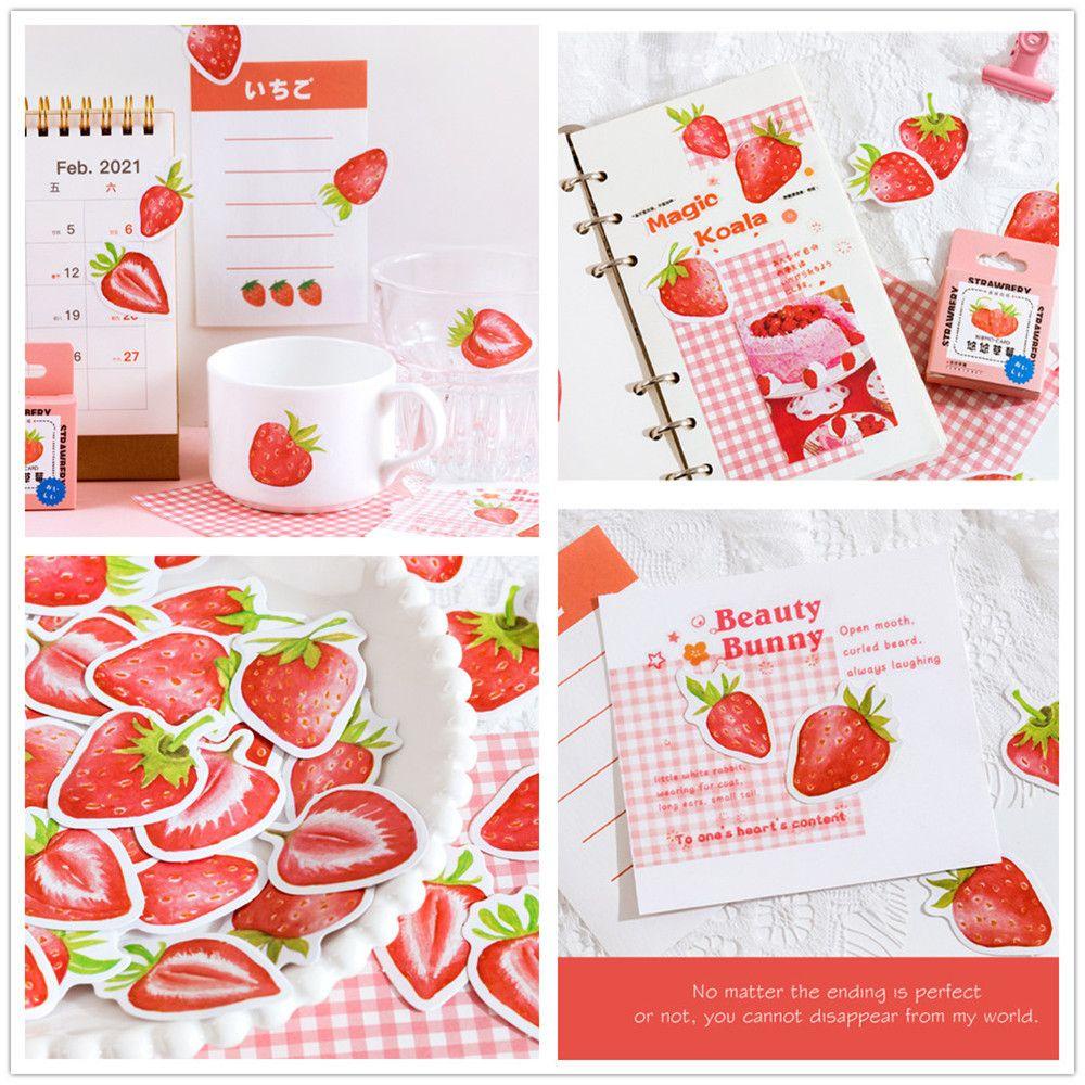 45pcs / Kotak Stiker Desain Bunga Strawberry Untuk Scrapbook DIY