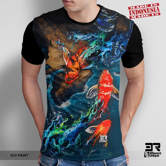 KAOS PRINT 3D DISTRO 3R UNISEX DEWASA & ANAK H E W A N HOBI MOTIF IKAN KOI ( KOI PAINT )