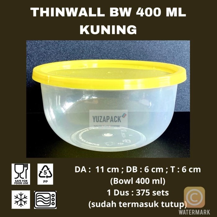 Thinwall Bowl 400 ml Kuning Take Away Plastics Microwave