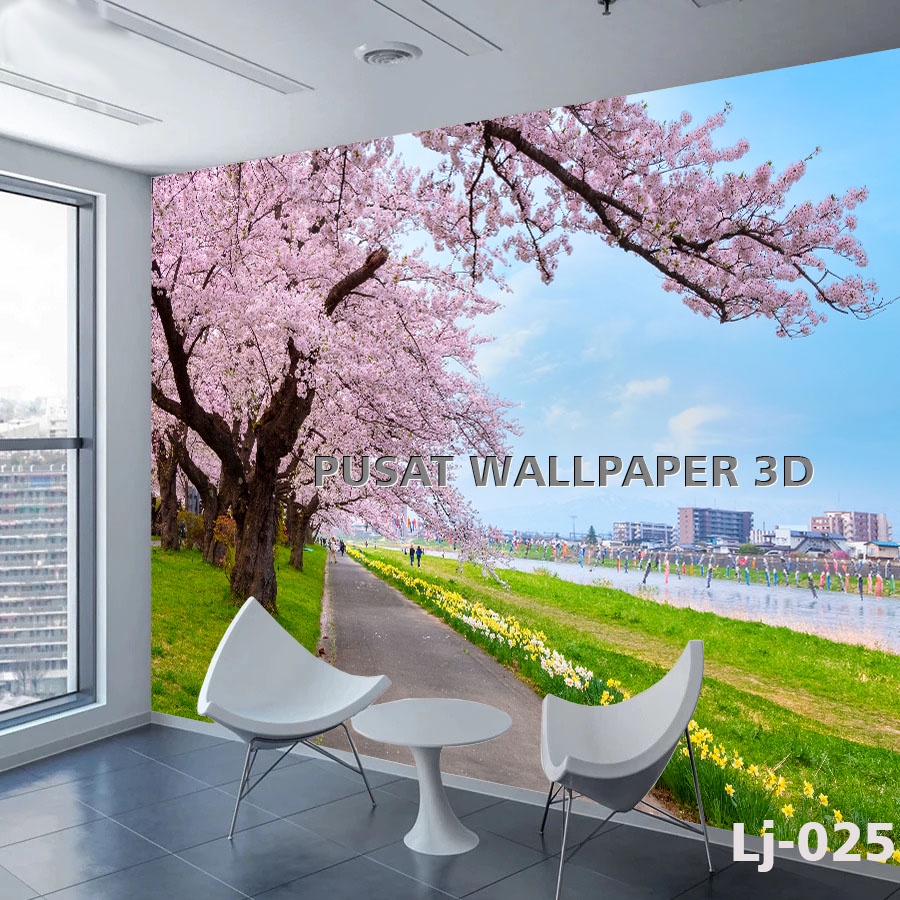 CETAK Wallpaper Custom 3d Pemandangan Alam Padang Rumput HD, Wallpaper Dinding Ruang Tamu 3 Dimensi