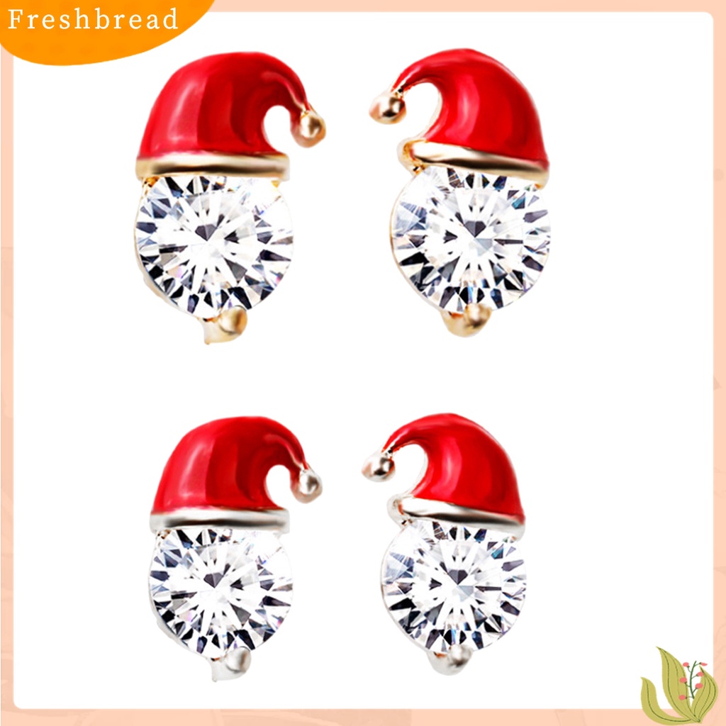 Terlaris Earrings Christmas Hat Design Exquisite Alloy Rhinestones Inlaid Ear Studs for Women