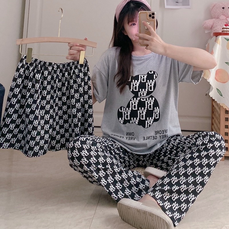 JC- Stelan Oversize 3in1 Import / Piyama 3in1 / Piyama Korea wanita terbaru Murah-3in1 Teddy Misty