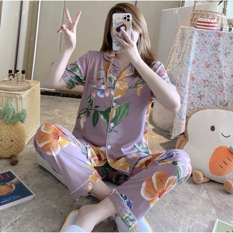 JC- PIYAMA SET Import CP / Piyama wanita Import terbaru / Piyama Import Korean Style-Big Flow Burgundy CP