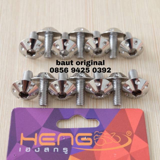 Baut payung probolt bintik silver stainless 6x15 drat 10 panjang 1.5 cm original heng thailand