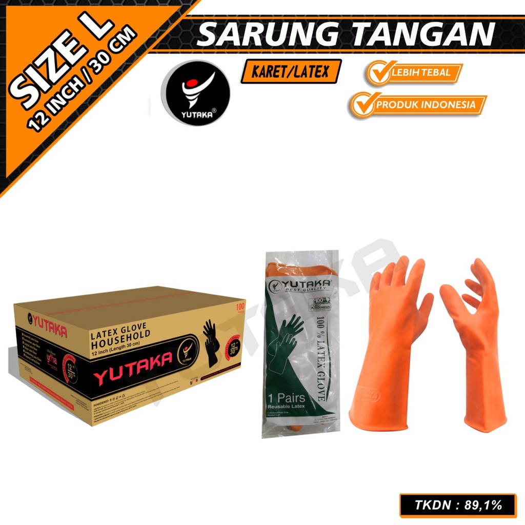 SARUNG TANGAN KARET 12 INCH YUTAKA Orange/sarung tangan karet cuci piring/murah  sarung tangan karet