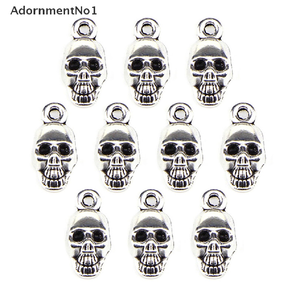 (AdornmentNo1) 10pcs / Set Liontin Silver Tibet Motif Tengkorak Halloween Untuk Perhiasan DIY