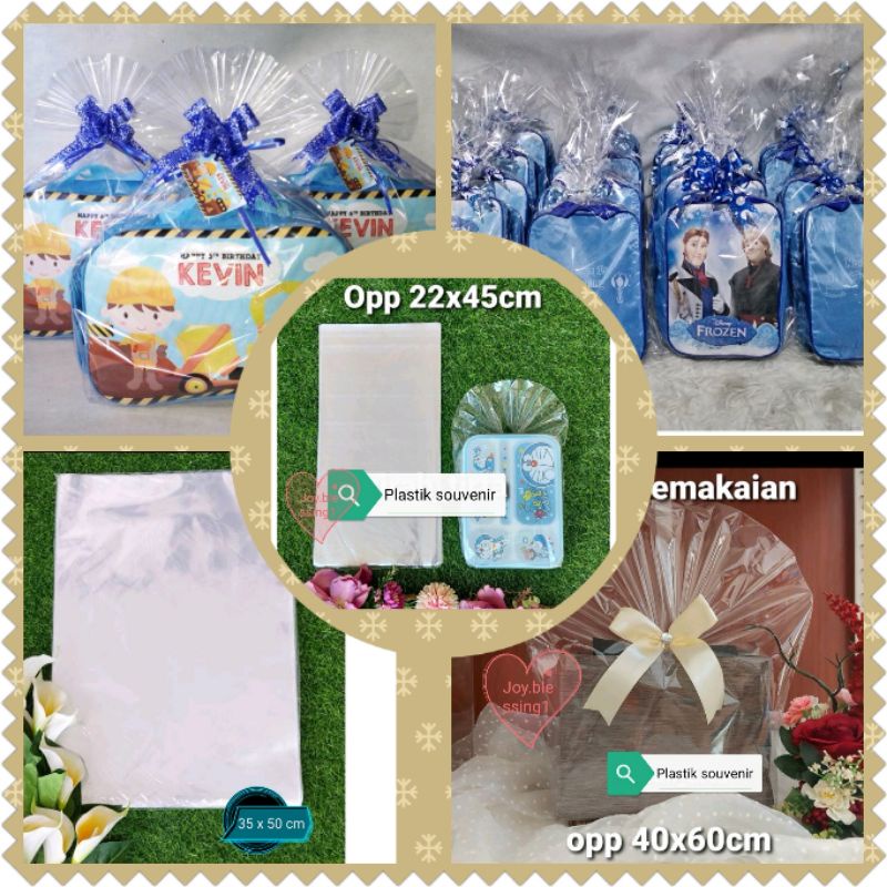 (1 pak isi 10 pcs) KANTONG PLASTIK SOUVENIR/KANTONG PLASTIK KUE KERING/OPP KACA BENING TEBAL LEBARAN