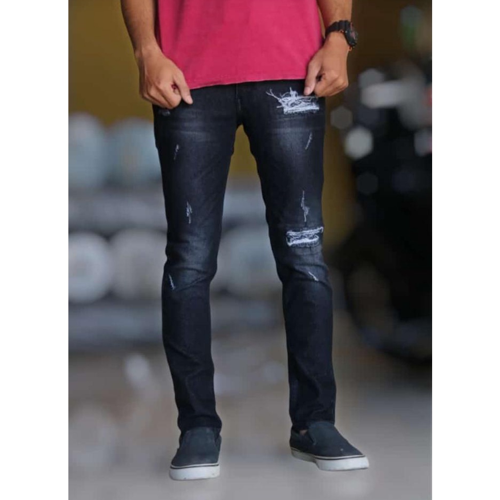 Celana Panjang Jeans Pria Sobek Ripped Celana Panjang Jeans Sobek Fashion Distro Celana Jeans Pensil Pria Model Ariel Noah Fashion Koea