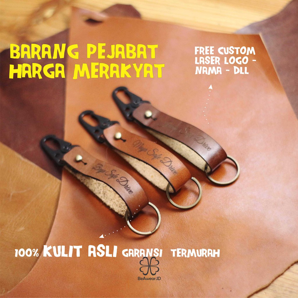 Gantungan Kunci Kulit Asli Leather Key Chain Snaphook Carabiner Free Tulis Nama