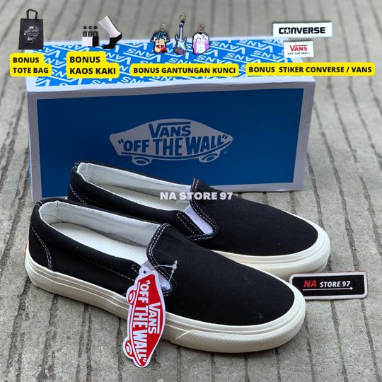 SEPATU VANS SLIP ON OG BLACK WHITE | SEPATU PREMIUM