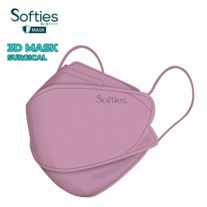 Softies Surgical Mask 3D 4ply Isi 20pcs Warna Pink | Masker Medis KF94