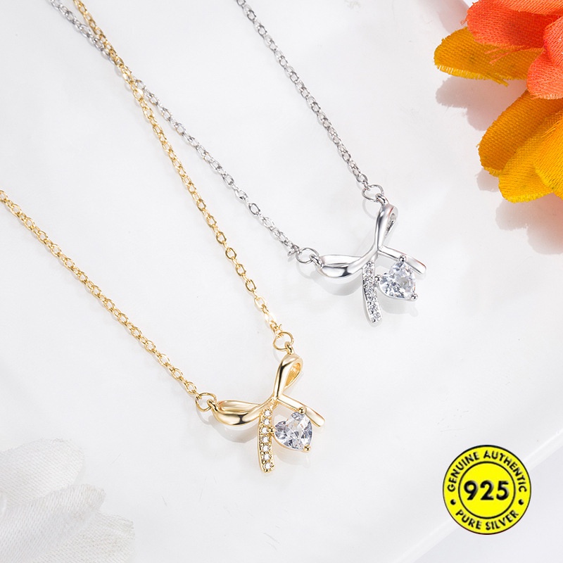 Kalung Bentuk Hati Aksen Berlian Bahan S925 Silver Untuk Wanita