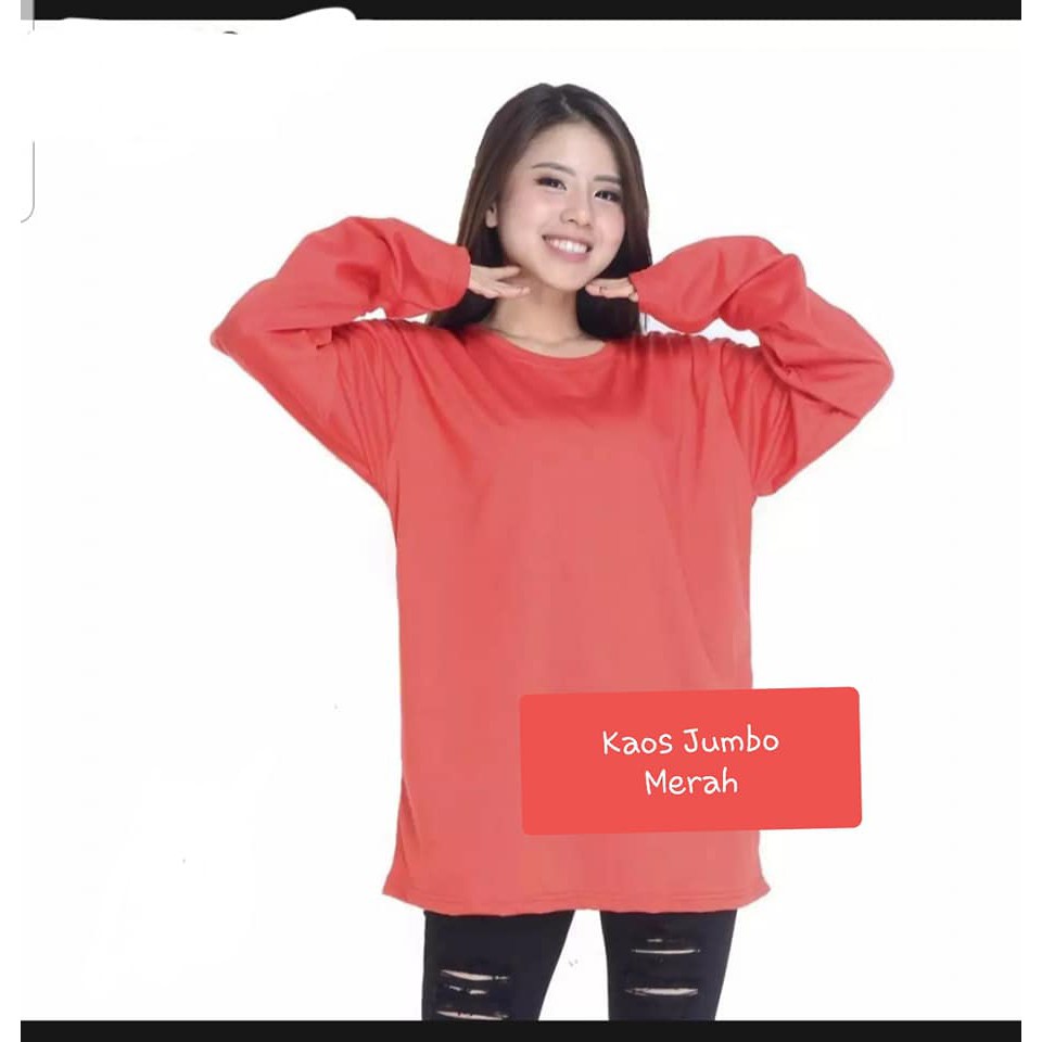 Kaos polos panjang wanita merah - kaos polos merah panjang wanita - kaos cewek oversize semi katun c