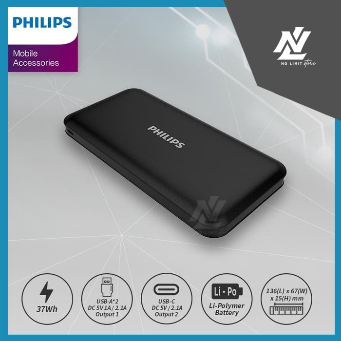 PHILIPS PowerBank DLP 6812N 10,000mAh Li-Polymer 2.1A, Type C