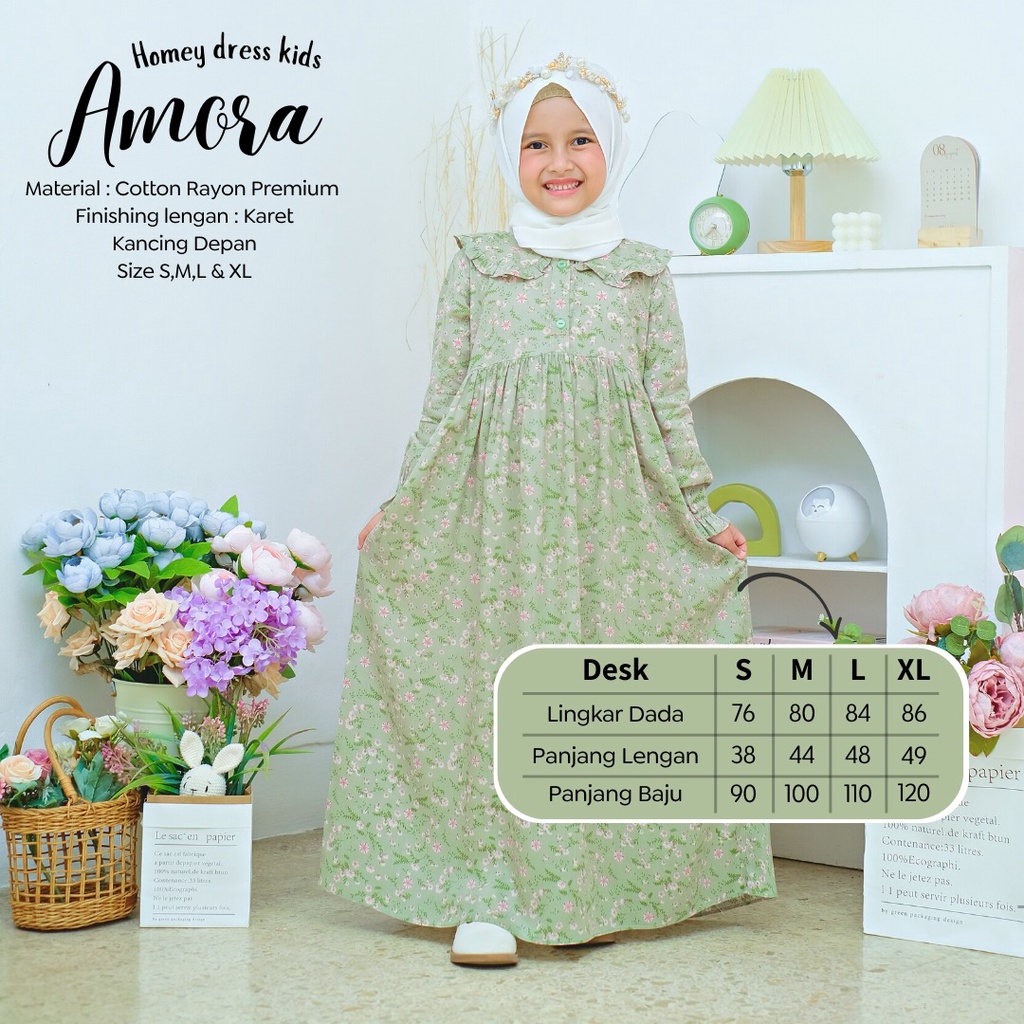 Terlaris-Busana Muslimah Anak-Homey Dress AMORA Kids-Gamis Anak Best Seller Bahan  Rayon Premium-Umur 4 sd 12 tahun