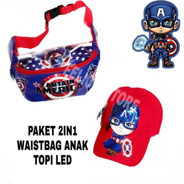 Tas waistbag anak kapten marvel tas pinggang kapten marvel free topi LED