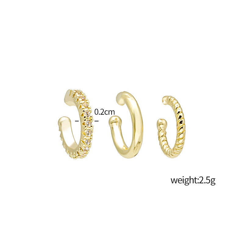 3pcs Anting Klip Tanpa Tindik Lapis Emas Adjustable Untuk Wanita