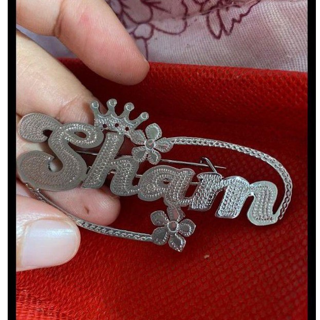 Bros nama custom lapis emas /Bros pin huruf pesan tempah ukir nama