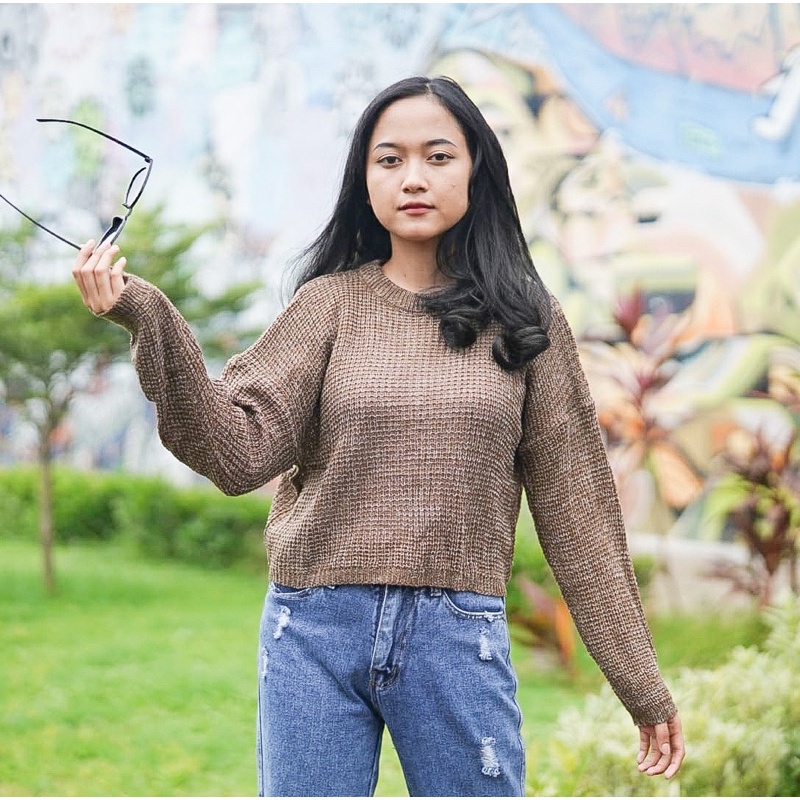 Tq88indonesia Baju Rajut Wanita Terbaru / Rajut Luena Twiss Knit Sweater / Sweater Rajut Cewek Kekinian / Outer Wanita / Ootd