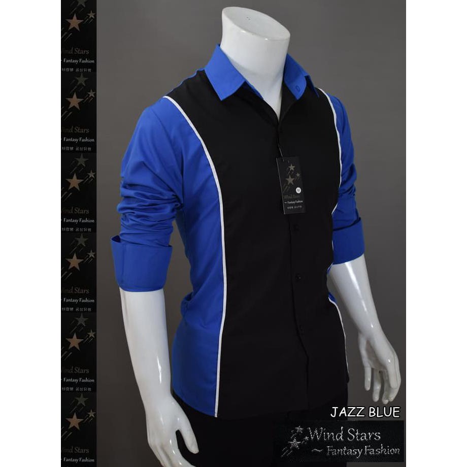 Kemeja Jazz ( Biru/Merah) - Baju Pakaian Pria Slimfit Korea Style .Aruansy.Olshop