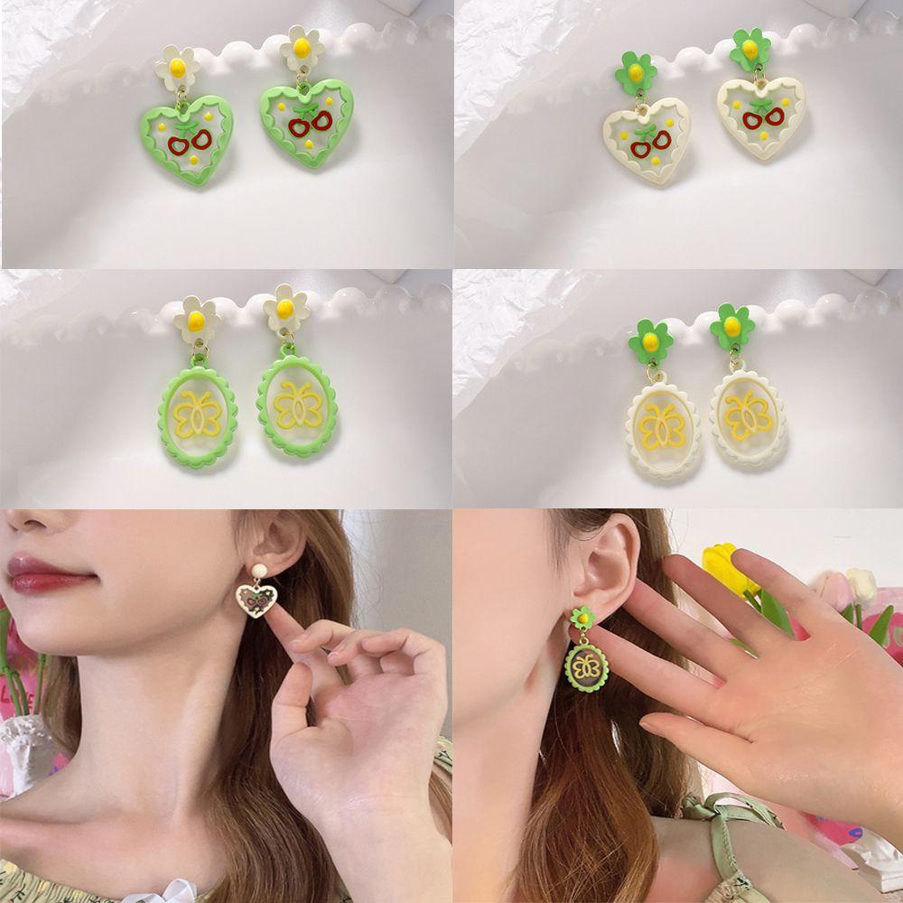 R-bunga Anting Fashion Hati Kupu-Kupu Menjuntai