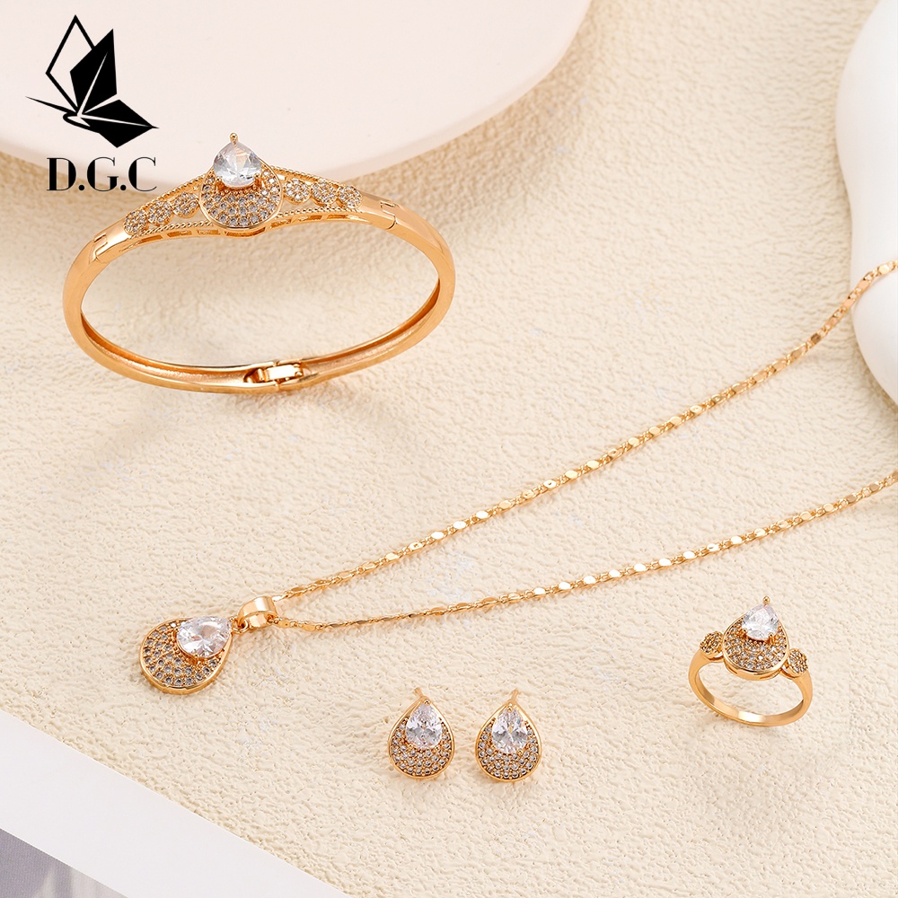 ✨D.G.C✨♥✅Titanium Set Perhiasan Wanita Satu Set Kalung Gelang Dan Cincin Anting Korea Aksesoris Mewah Jewelry D633