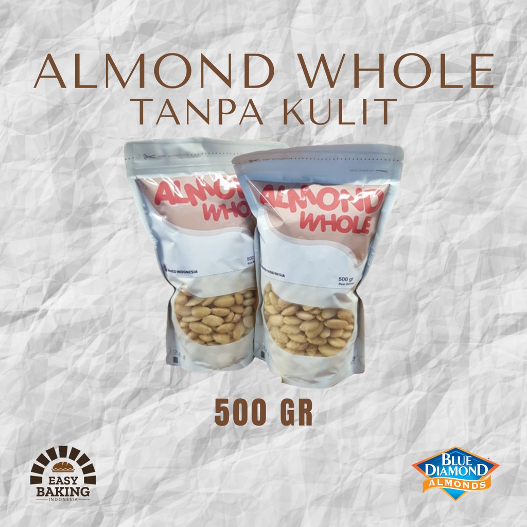 

Kacang Almod Kupas Mentah Almond Raw Whole Blanched (Tanpa Kulit) Size 500gr Original Blue Diamond