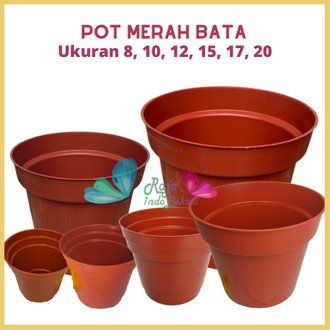 Pot bunga Murah /Pot Tanaman / Pot Plastik Merah Bata uk 8,10,12,15,17,17A &amp; 20 cm Pot Bunga Pot Tanaman Termurah Bahan Bagus Pot Bunga Besar Plastik Putih Hias Pot Bunga Coklat Bata  Besar 15 Aestetic